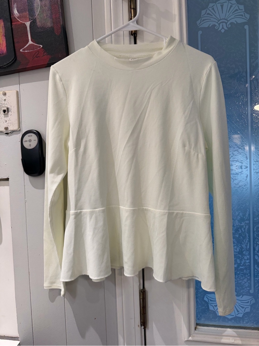 SPANX Long Sleeve Peplum Top in Creamy Off-White